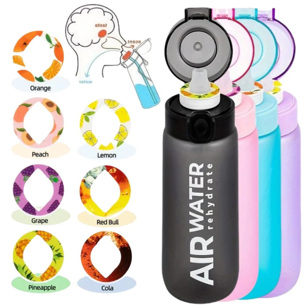 750 ml/25 Unzen Wasserflasche mit Fruchtgeschmack, 0 Zucker, 0 Kalorien, Sporttrinkbecher mit 7 Fruchtschoten, ideal für Fitness, Sport, Outdoor