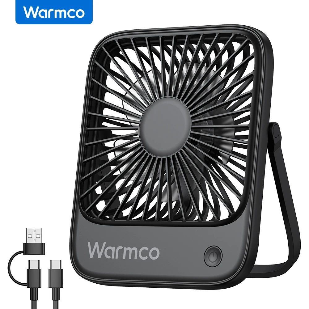 Warmco Mini-Ventilator, USB-Tischventilator, tragbar, wiederaufladbar, 3 Geschwindigkeiten, kleiner Desktop-Lüfter 180 ° Rotation Quiet Home Persönlicher Tischventilator