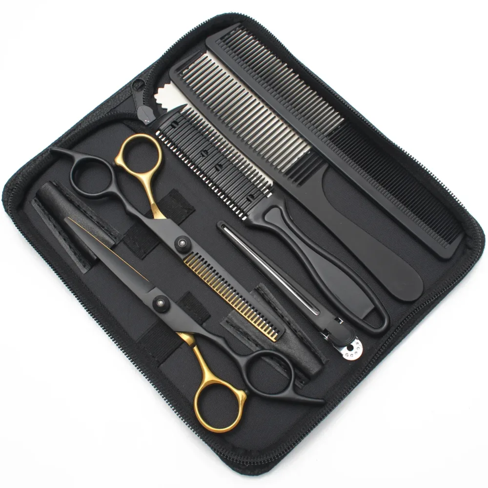 Haarschere 6 Zoll Japan Edelstahl Friseurschere Blau Haarschere Friseursalon Effilierschere Haarschneideset Kamm C1001