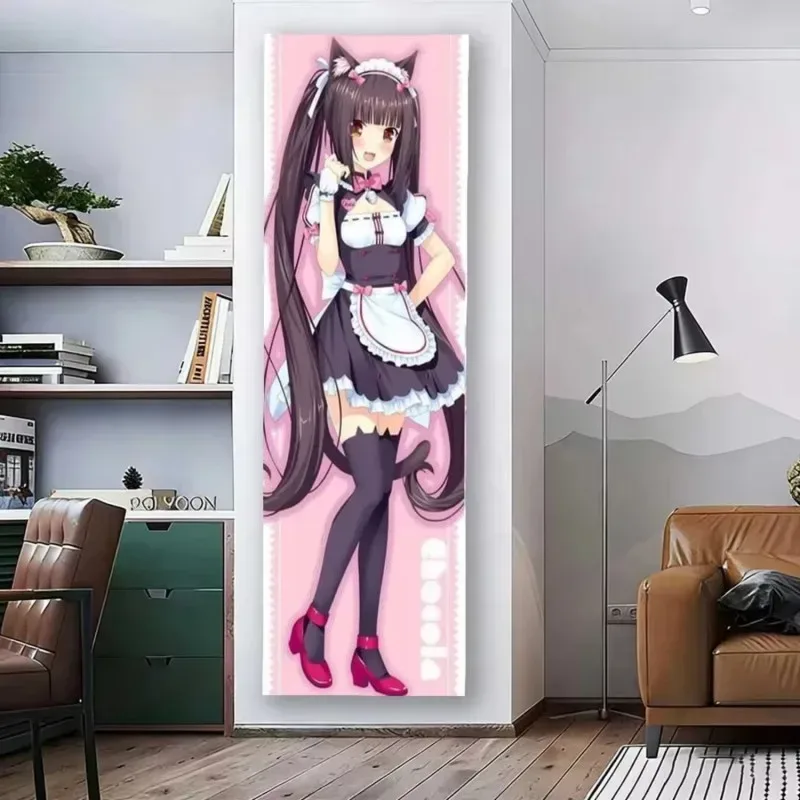 VIKAMA Vertikaler Katzen-Wandbehang, Comic-Stil, langes Polyester-Hängetuch, dekorativer Hintergrund für Fotos im Wohnheimzimmer