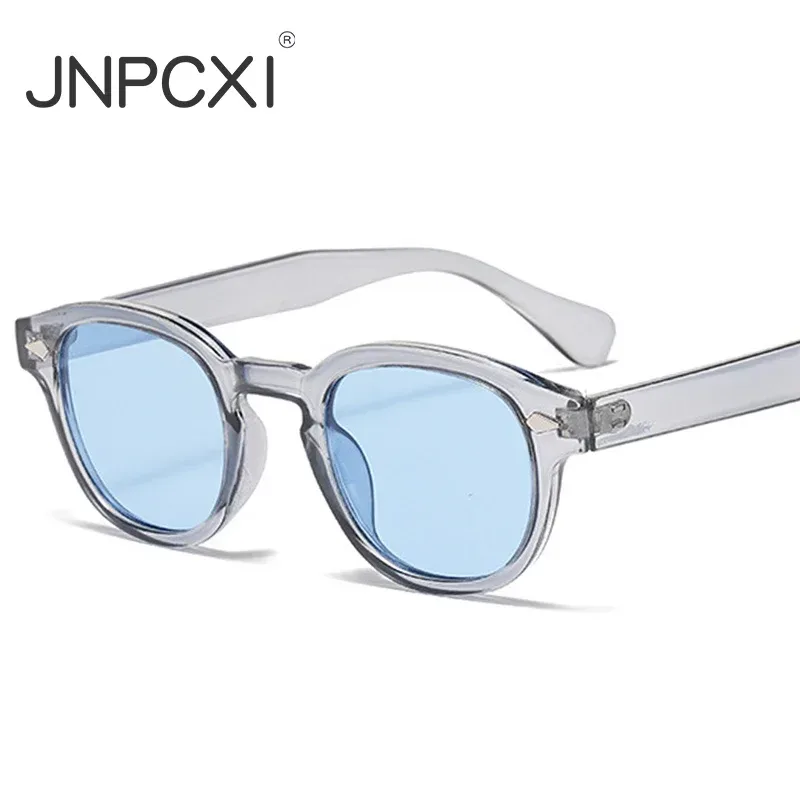 JNPCXI Vintage Runde Sonnenbrille Frauen Männer Retro Niet Blau Farbverlauf Weibliche Sonnenbrille UV400