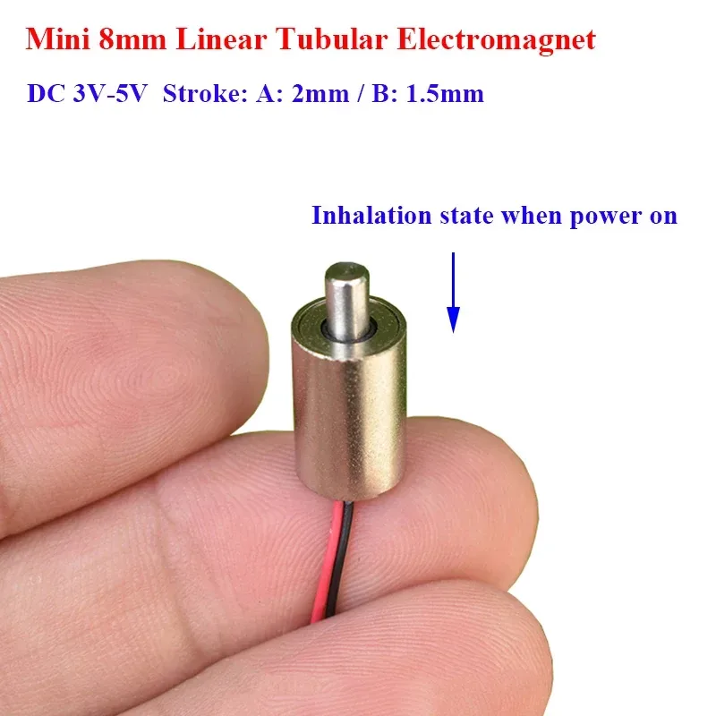 DC 3V 3.7V 5V Mini 8MM Zylindrischer Saugtyp Push-Pull Linearer Solenoid-Elektromagnet Zylinder DIY Fingerabdruckschloss