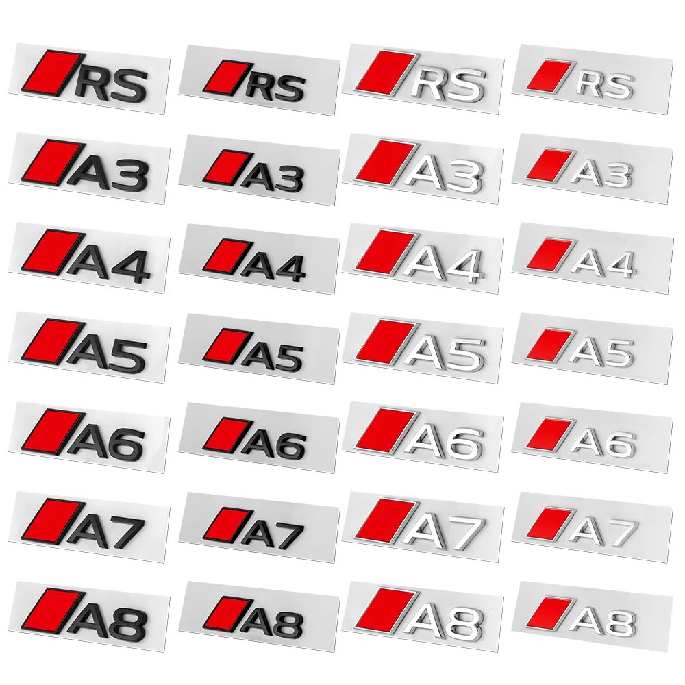 3D Aluminium Auto-Emblem Buchstaben Aufkleber Karosserie Kofferraum Abzeichen Dekoration Aufkleber für Audi RS A3 A4 A5 A6 A7 A8 Logo Zubehör