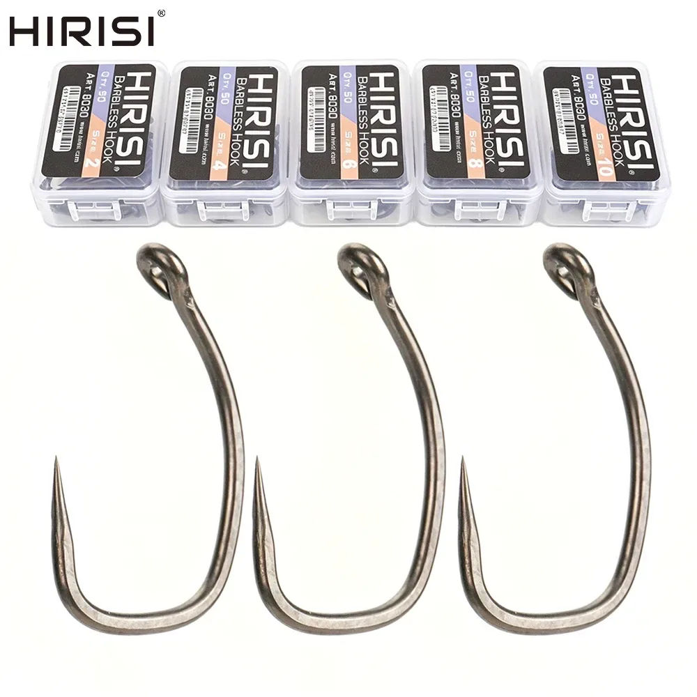 Hirisi 50/100pcs Coating High Carbon Stainless Steel Barbless Hooks Fishing Hook Fishing Tool Accessories 8030
