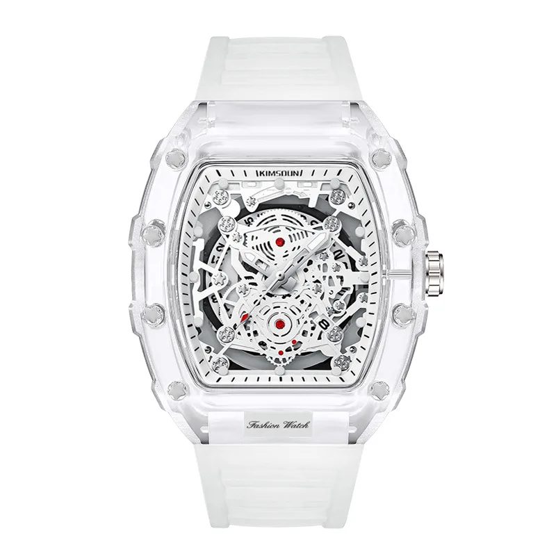 UTHAI BK134 Modische Herrenuhr, tonnenförmig, transparent, wasserdicht, Quarzuhr, Sportuhr, Geschenkuhr für Männer