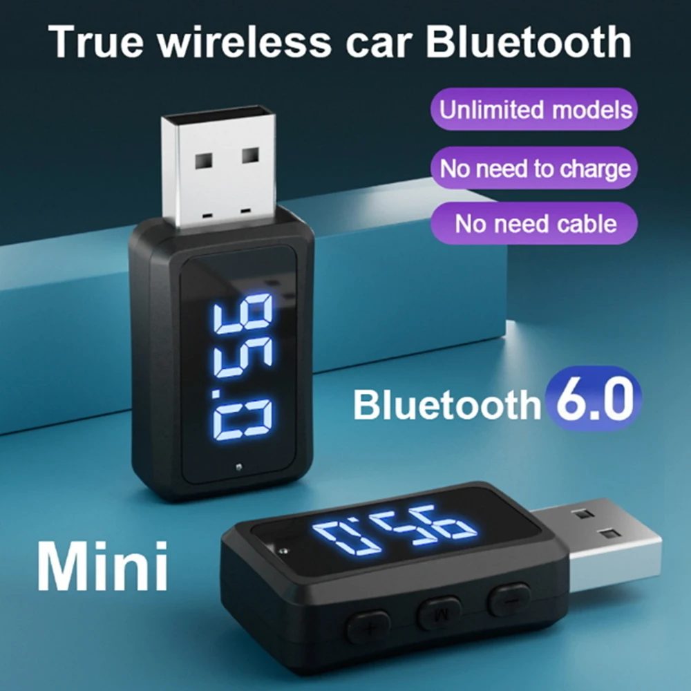 Auto-Bluetooth 6.0 Mini-USB-Sender-Empfänger mit LED-Anzeige, Freisprechfunktion, Auto-Kit, drahtloses Audio für FM-Radio