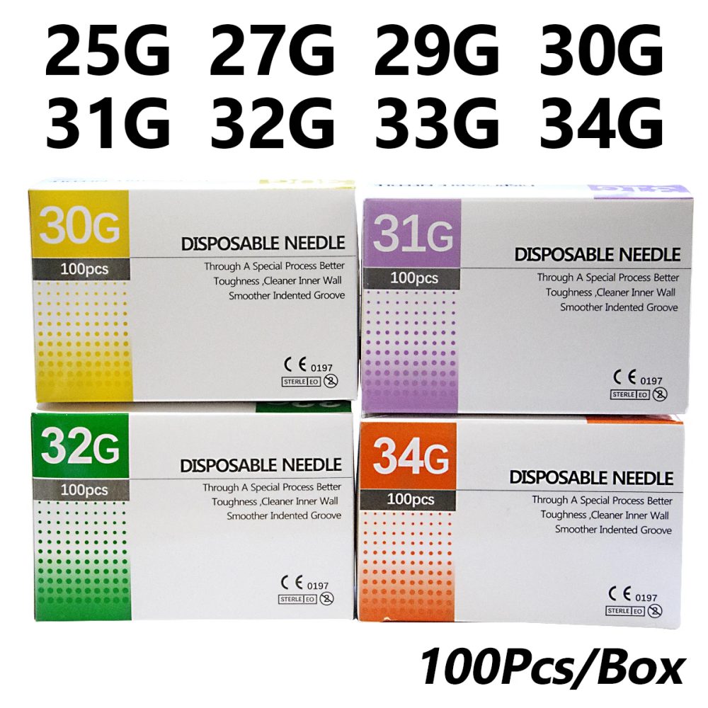 100PCS 25G 30G 32G 33G 34GPainless Nadel 4/6/13mm Schönheit Ultrafeine Piercing transparente Spritze Injektion Kleber Klare Spitze Kappe