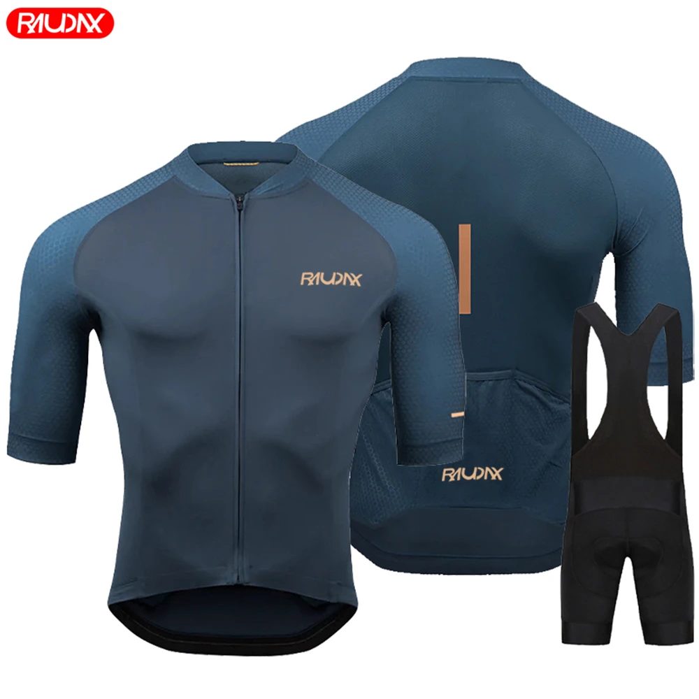 Raudax Team 2024 Männer Sommer Kurzarm Radfahren Jersey Set MTB Maillot Ropa Ciclismo Fahrrad Tragen Atmungsaktive Radfahren Kleidung