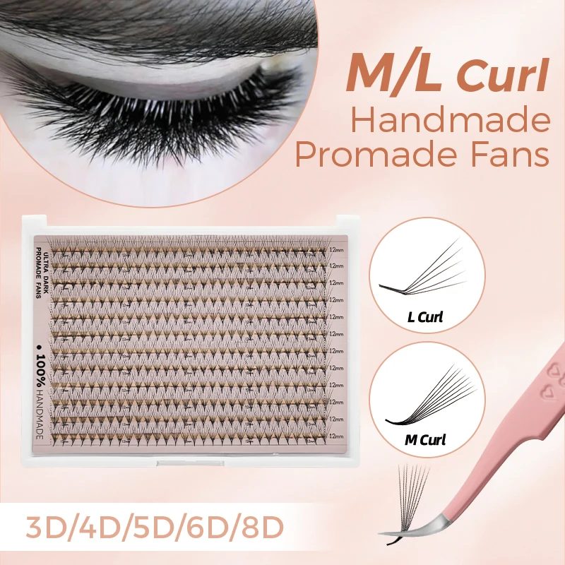 360/600 Bouquet Wimpern L Curl M Curl Vorgefertigte Volumenfächer XL-Tablett Vorgefertigte Wimpernfächer mit spitzer Basis vorgefertigte Wimpernverlängerungen