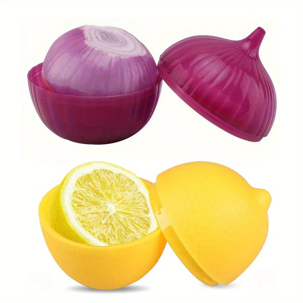 1 Stück Lebensmittelsparer in Zitronen- und Zwiebelform, vielseitig einsetzbar, mit Gefrierfach, Flip-Top, Handwäsche, langlebige Aufbewahrungsbehälter aus Kunststoff
