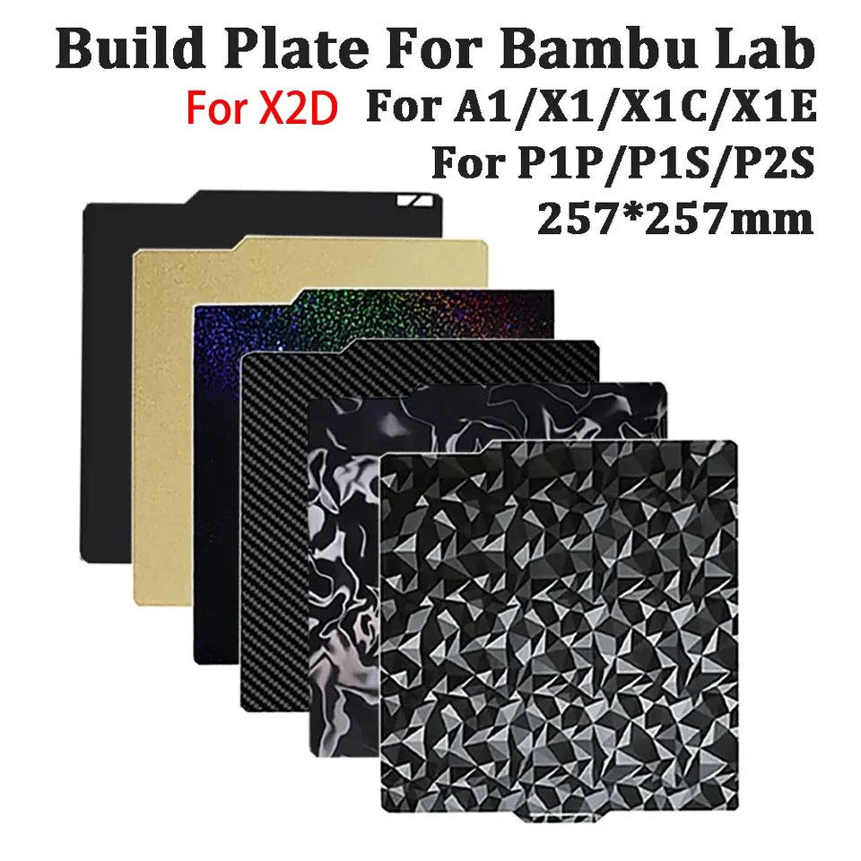 Für Bambu Lab X2D P2S X1 P1S Carbon-Bauplatte A1 PEI-Blatt, texturiert, doppelseitig, PEO PET-Bauplattengestell für Bambulab P1P X1C Bauplatte