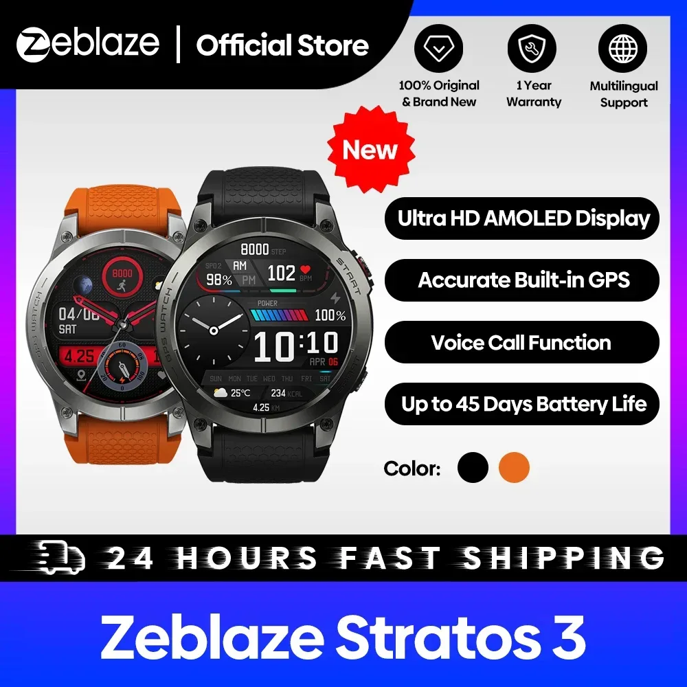 [Flaggschiff 2023] Zeblaze Stratos 3 Premium GPS Smartwatch Ultra HD AMOLED Display Integrierte GPS-HiFi-Bluetooth-Telefonanrufe