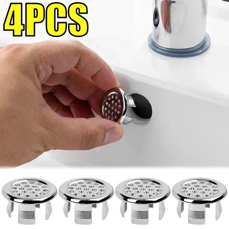 4PCS Kunststoff Bad Küche Becken Waschbecken Überlauf Abdeckung Ring Einsatz Ersatz Chrom Loch Runde Ablauf Kappe Becken Zubehör