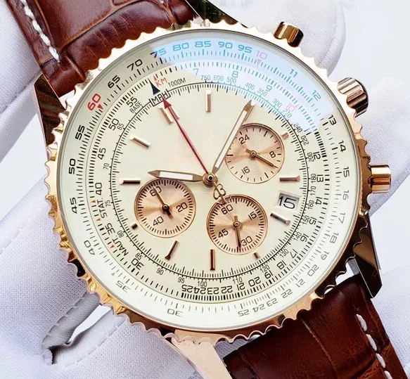 Herren-Quarzuhr: Japanisches Uhrwerk, 47mm Großes Zifferblatt, 3 Hilfszifferblätter und 6 Zeiger, Multifunktional, Business-Casual-Stil