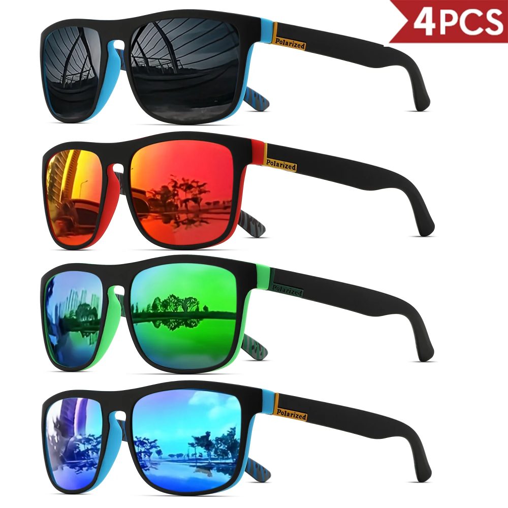 1/2/3/4 Stück Herren Klassische Quadratische Polarisierte Sportsonnenbrille Leichter PC-Rahmen UV400 Unisex Langlebig für Fahren Angeln Radfahren