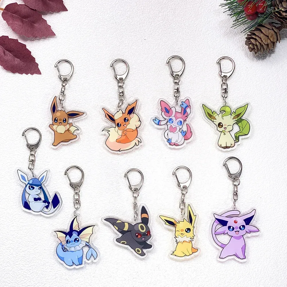 1/9 Stück Anime Pokémon Eevee Schlüsselanhänger Zubehör Acryl Niedliche Anhänger für Taschen Lustiger Schlüsselhalter Rucksack-Dekoration Geschenke