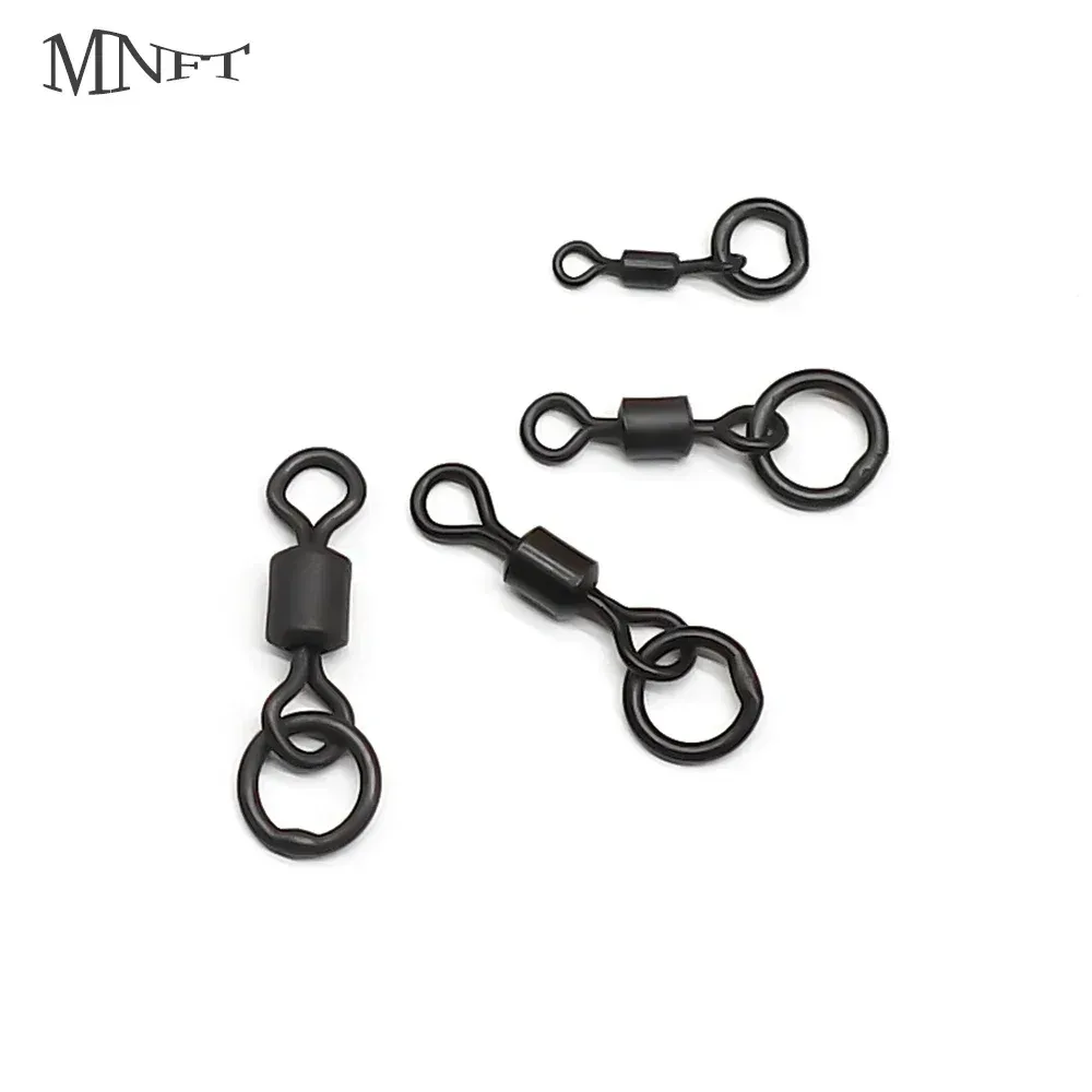 MNFT 50 Stück Micro Flexi Hakenwirbel 4 Größen, Karpfenangeln Mini Ringhakenwirbel, Terminal Angelzubehör