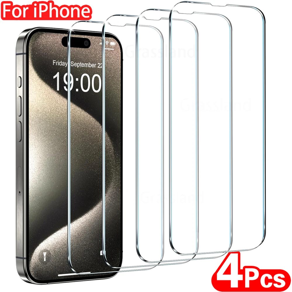 4Pcs Gehärtetem Glas Für iPhone 15 14 13 12 11 Pro Max Screen Protector Für iPhone 6 7 8 plus X XS Max XR Schutz Glas Film