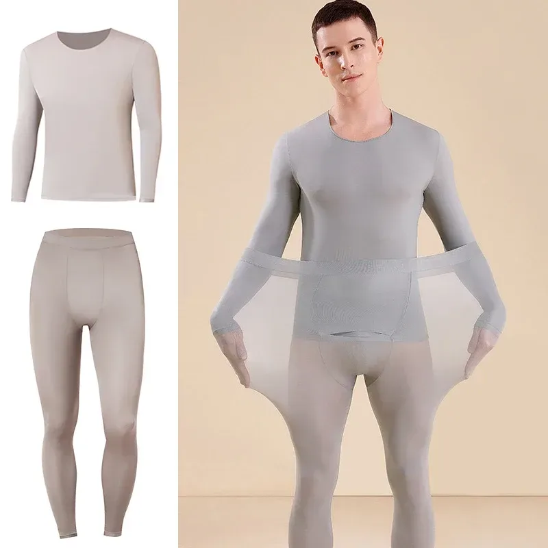 Männer Thermo-Unterwäsche Set Plus Größe Ultra-dünne Pyjamas Anzug Hohe Elastische Langarm Lange Unterhosen Herbst Winter Hautpflege kleidung