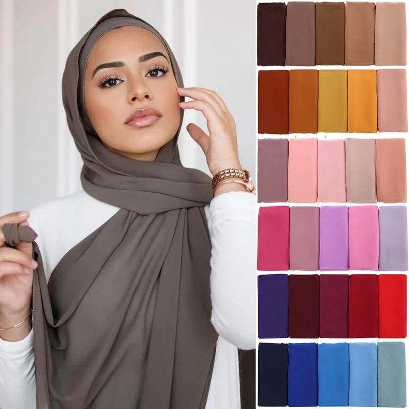 Muslimische Chiffon-Hijabs für Frauen, lange, einfarbige Kopftücher für Damen, Schals, muslimische Schleier, Hijab