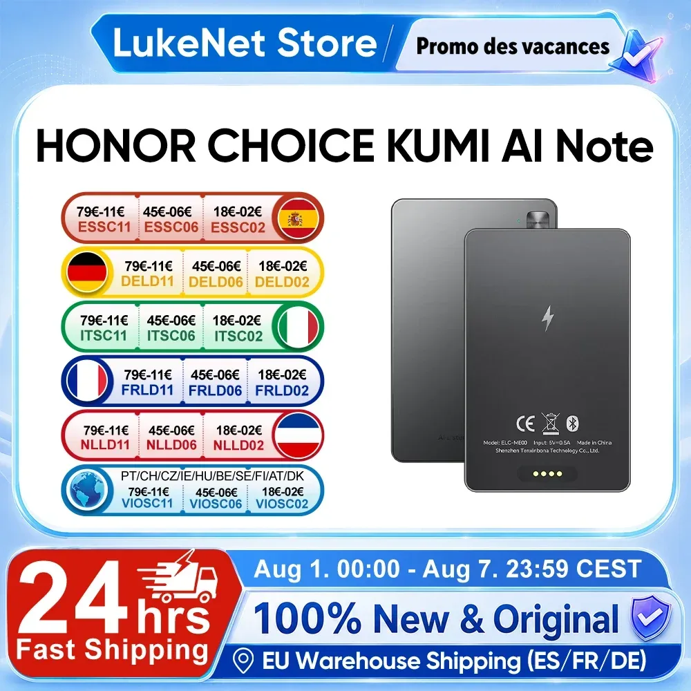 HONOR CHOICE KUMI AI Note Ultra-Dünner Rekorder 24-Stunden-Aufnahme, KI-Transkription für 130+ Sprachen, Kompatibel mit HONOR Magic/600 Serie, für iPhone SAMSUNG