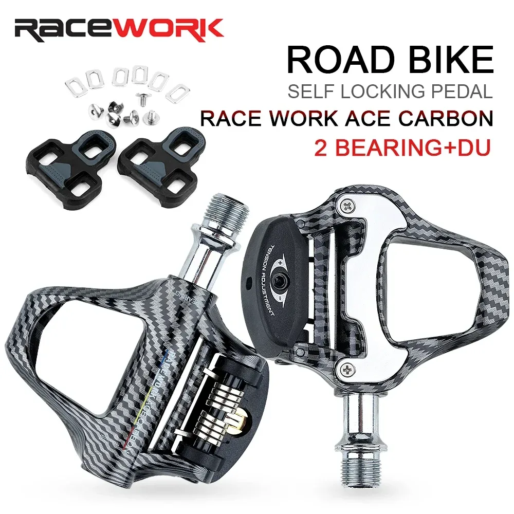 RACEWORK Rennrad Pedal Carbon Faser Muster Ultra Licht Lager Pedal Für SPD Keo Selbstsichernde Fahrrad Professionelle Pedale