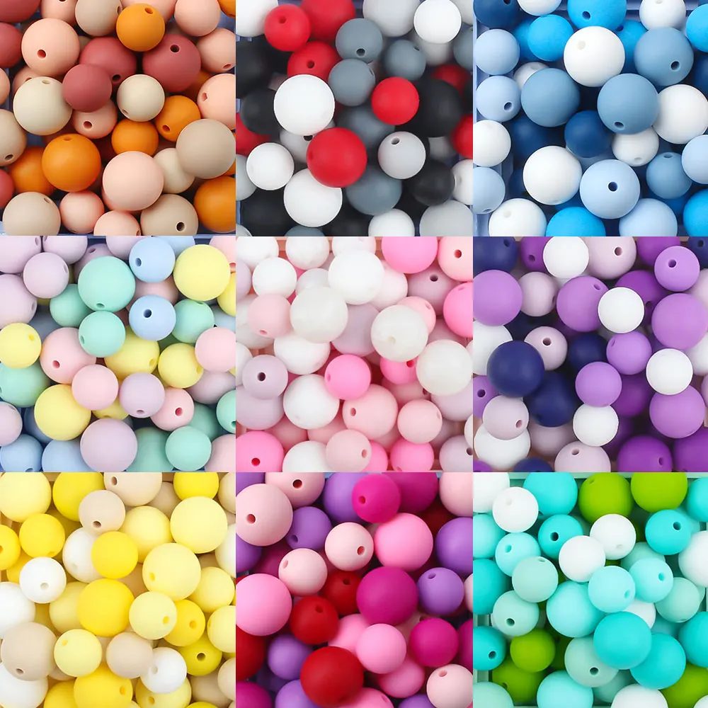 20 Stück 12 mm Silikonperlen, 9 mm, 15 mm, runde lose Perlen für DIY-Schlüsselanhänger, Schmuckherstellung, Halskette, Armband, Zubehör. Wählen Sie die Farbe