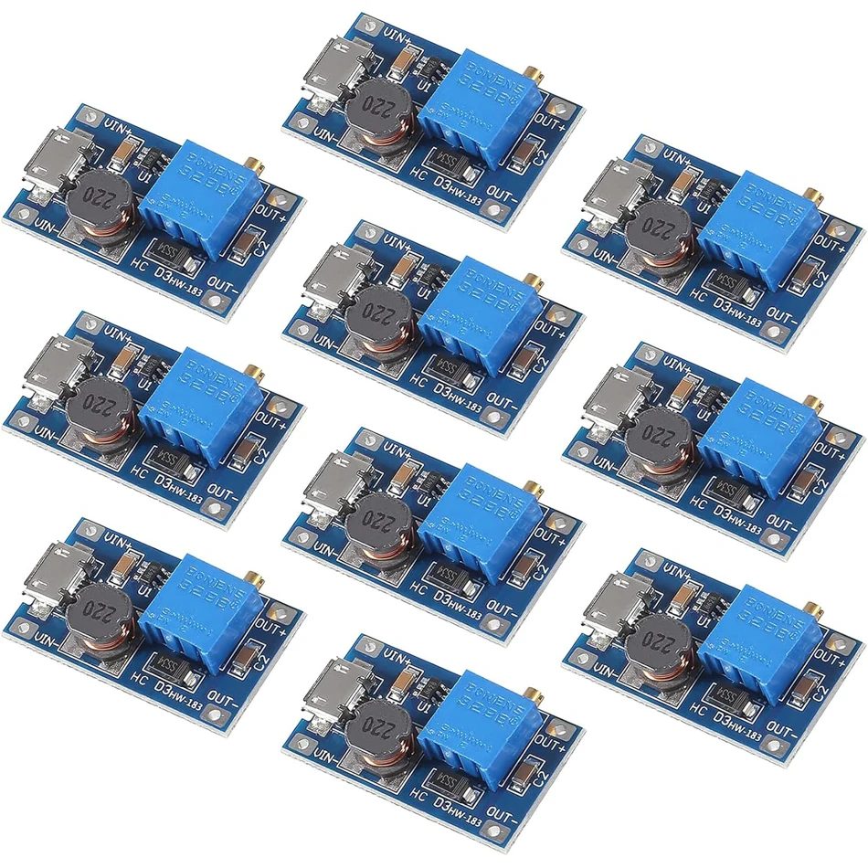 10 stücke MT3608 Einstellbare Step Up Modul Spannung Regler Micro USB Typ-c Stecker 2V-24V zu 5V-28V 2A Step-Up DC-DC Boost Converter