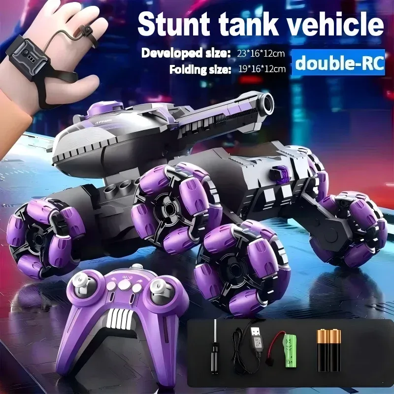 4-Rad-Stunt-RC-Auto, 2,4 G, umwandelbares Roboter-Panzer-Spielzeug mit LED-Licht, rotierender Drift für Jungen und Mädchen, Geschenk zum Spielen im Freien