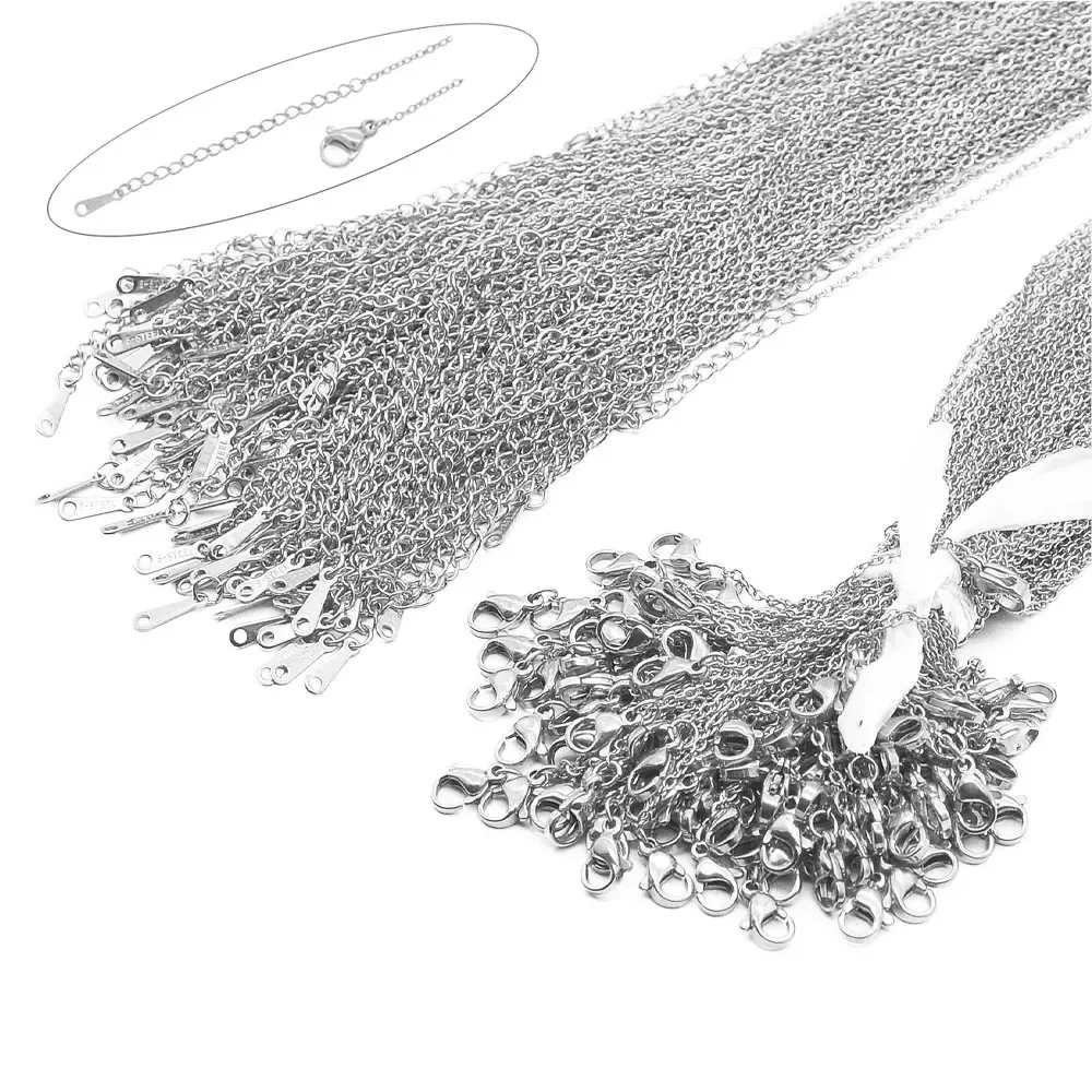 100 teile/los Groß Großhandel 304 Edelstahl Kabel Link Rolo Kette Halskette Gold Farbe 45-50 cm für DIY schmuck Machen Frauen
