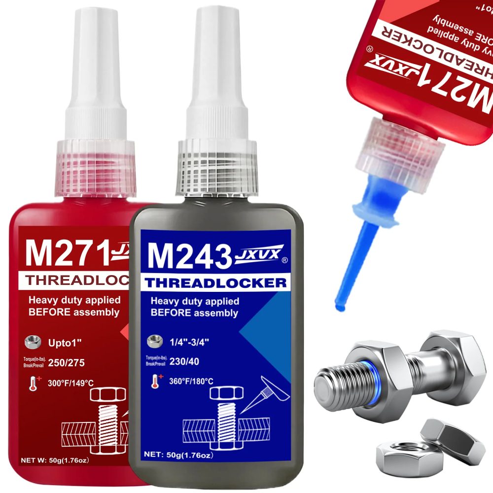 243 271 Schraubensicherung mit mittlerer bis hoher Festigkeit, blau/rot, Schraubenkleber, anaerober Klebstoff, gegen Lösen, rutschfest, Dichtmittel, Schraubensicherungsmittel, Klebstoff, verhindert