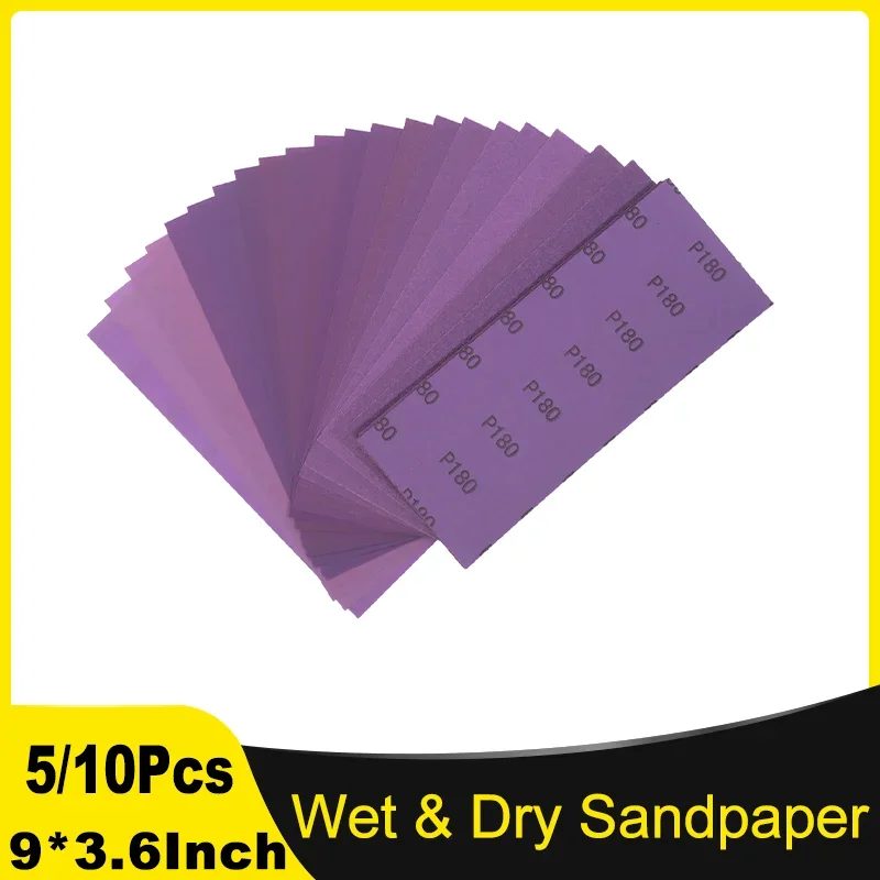 Nass-Trocken-Schleifpapier, 9 x 3,6 Zoll Schleifblatt, Körnung 60 bis 10000, für Automobile, Holz, Metall, Möbel, Polieren, Endbearbeitung, 5/10 Stück