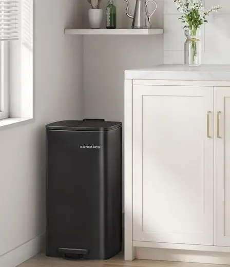 SONGMICS Mülleimer Küche, 30 Liter Abfalleimer, Tretmülleimer, Stahl, mit Inneneimer, Softclose, Offenhaltefunktion