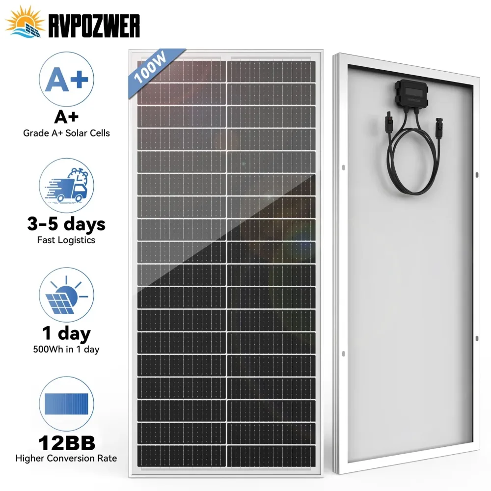 RVPOZWER 100W 12,8V 12BB Solarzelle Monokristallines Solarmodul Hocheffizientes Solarmodul zum Laden von Batterien für Wohnmobile und Anhänger