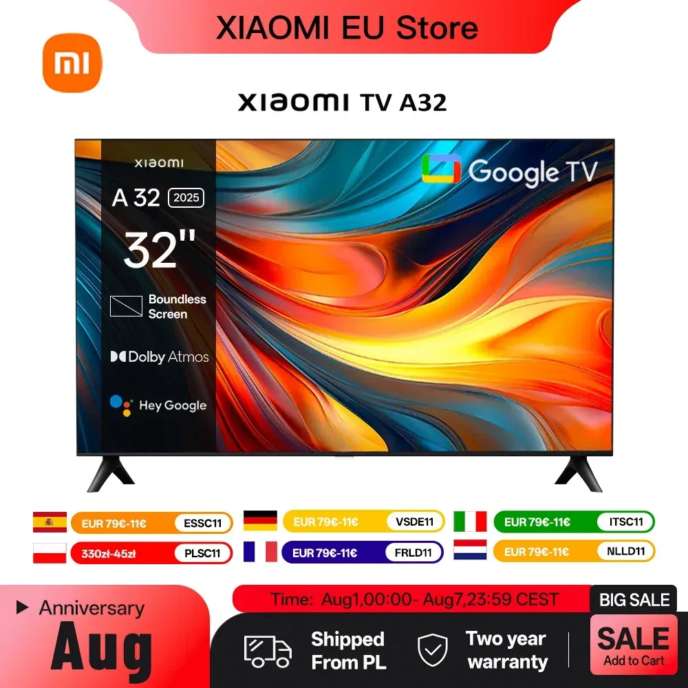Xiaomi TV A 32, kompakte Größe mit buntem Bildschirm, dynamischer Sound mit Dolby Audio ? , DTS-X und DTS Virtual:X, Top-End Metal Fini