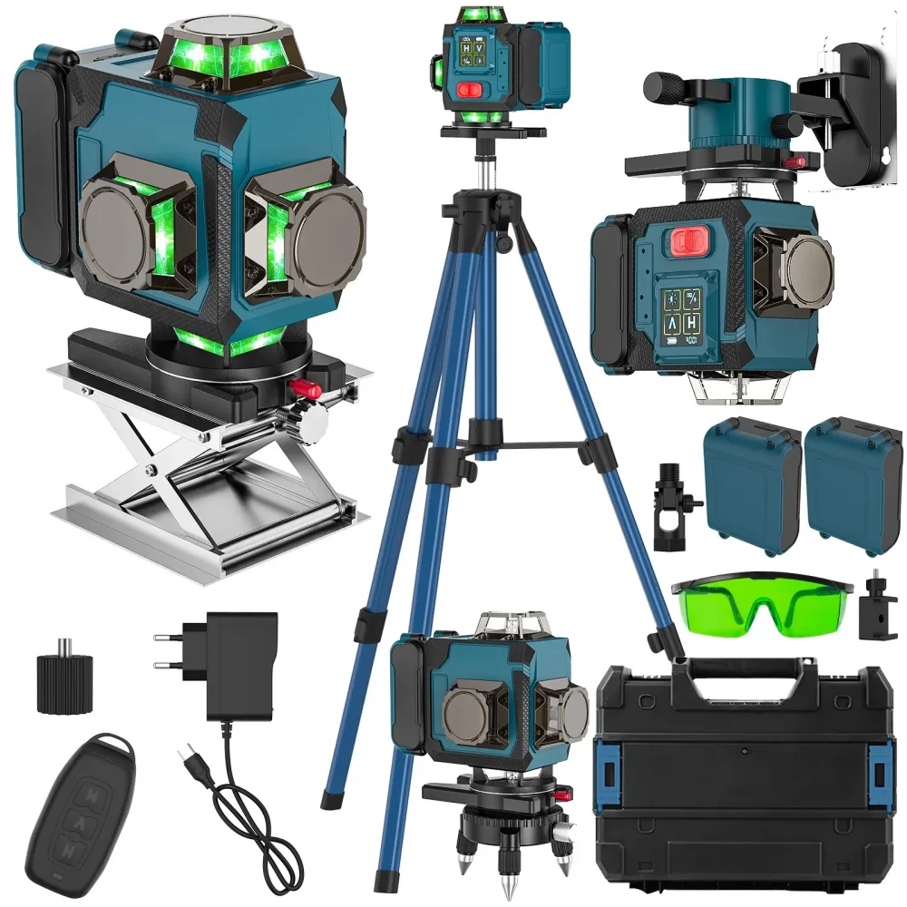 4D 16-Linien-Laser-Nivelliergerät 360° °   Automatische Nivellierung Horizontal und Vertikal Professionelles Laser-Nivelliergerät mit Stativ für Renovierung/Bildaufhängung