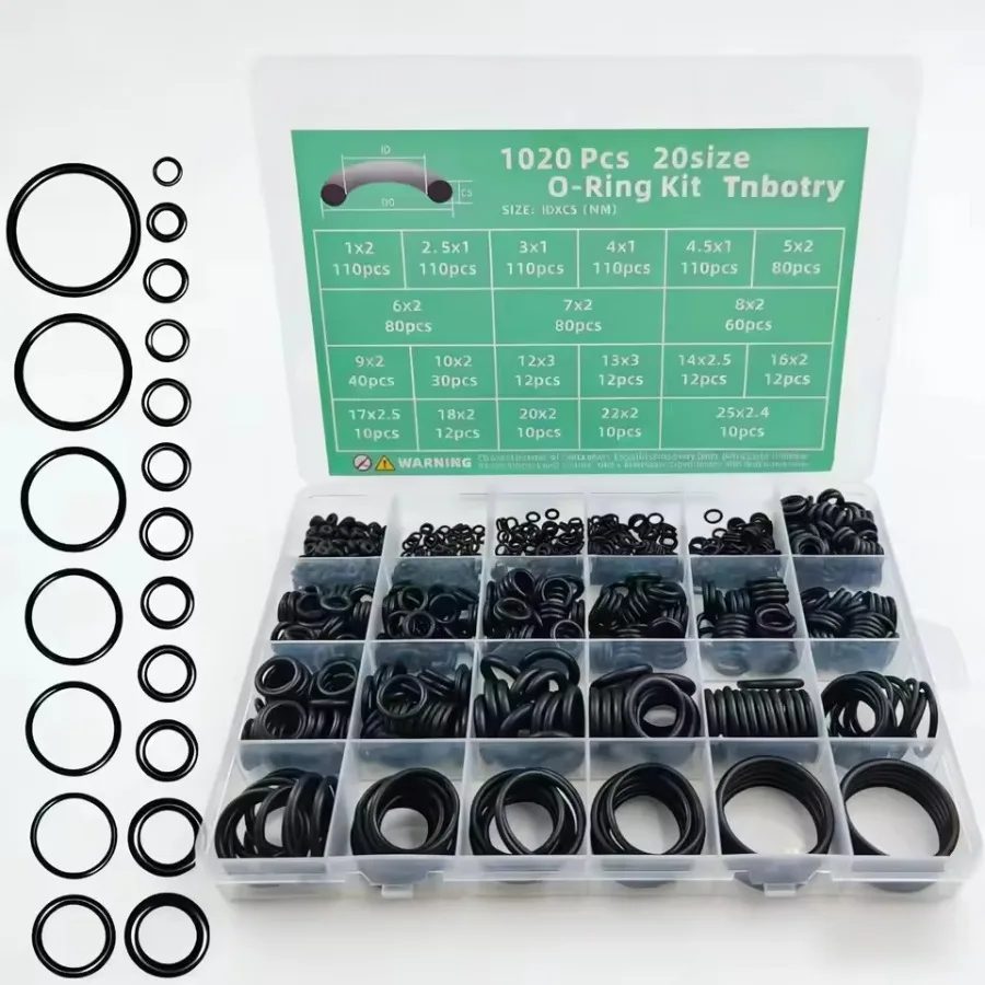 1020 Stück Nitril-Silikon-O-Ringe, verschleißfeste und ölbeständige Reparaturdichtungsringe, Dichtungsring-Set für Wartungsboxen