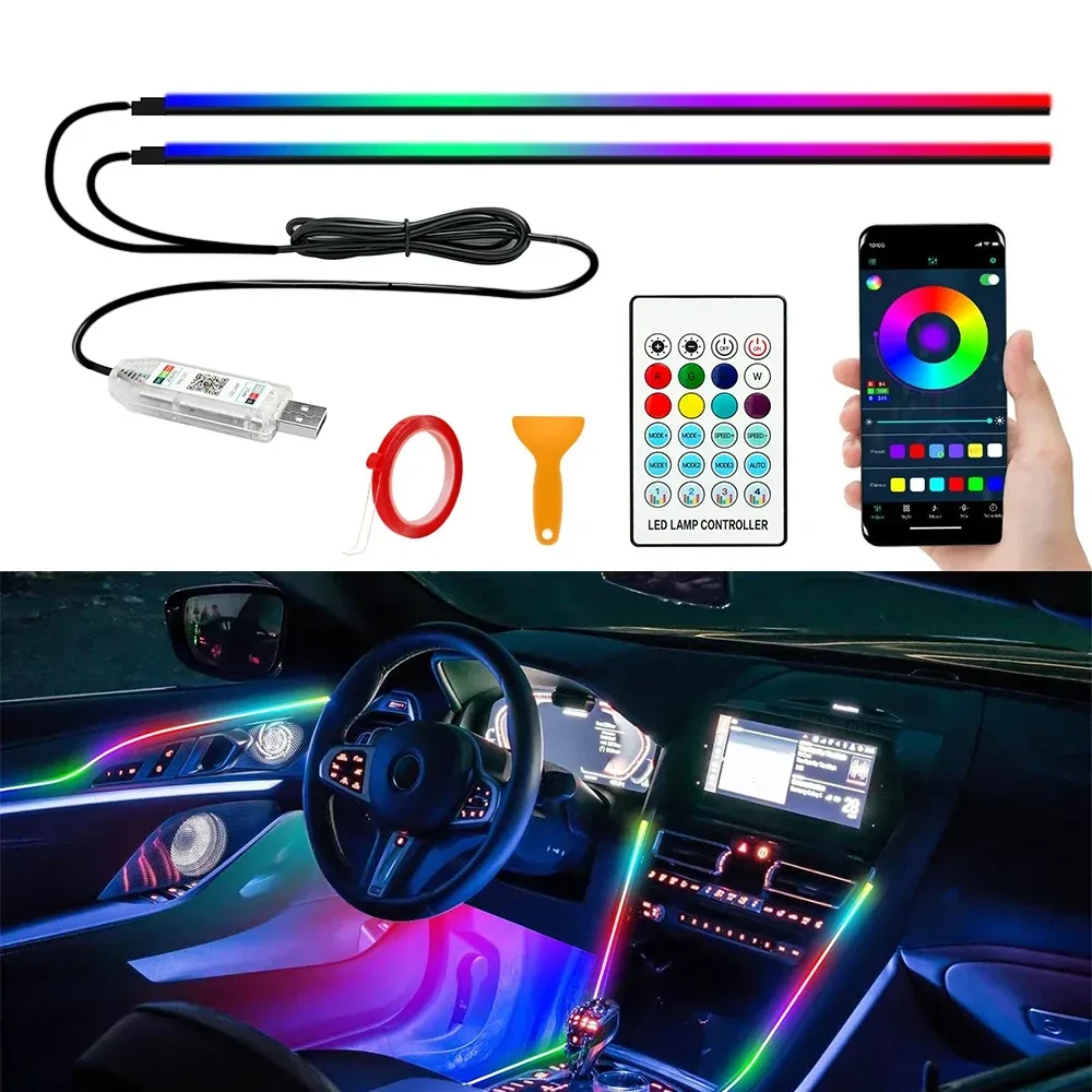 110 cm APP Control Auto Umgebungs Lichter LED Innen RGB Symphonie Atmosphäre Licht Acryl Streifen Dashboard Dekoration Schiebedach