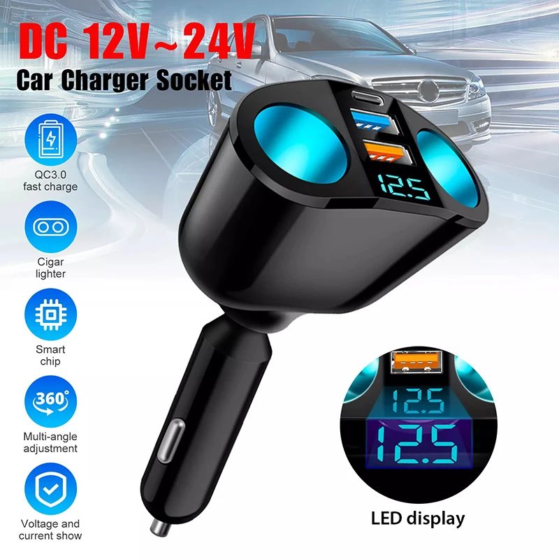 Mehrere Geräte können gleichzeitig mit Digital anzeige Auto Charg Dual-Port Auto Ladegerät Adapter aufgeladen werden