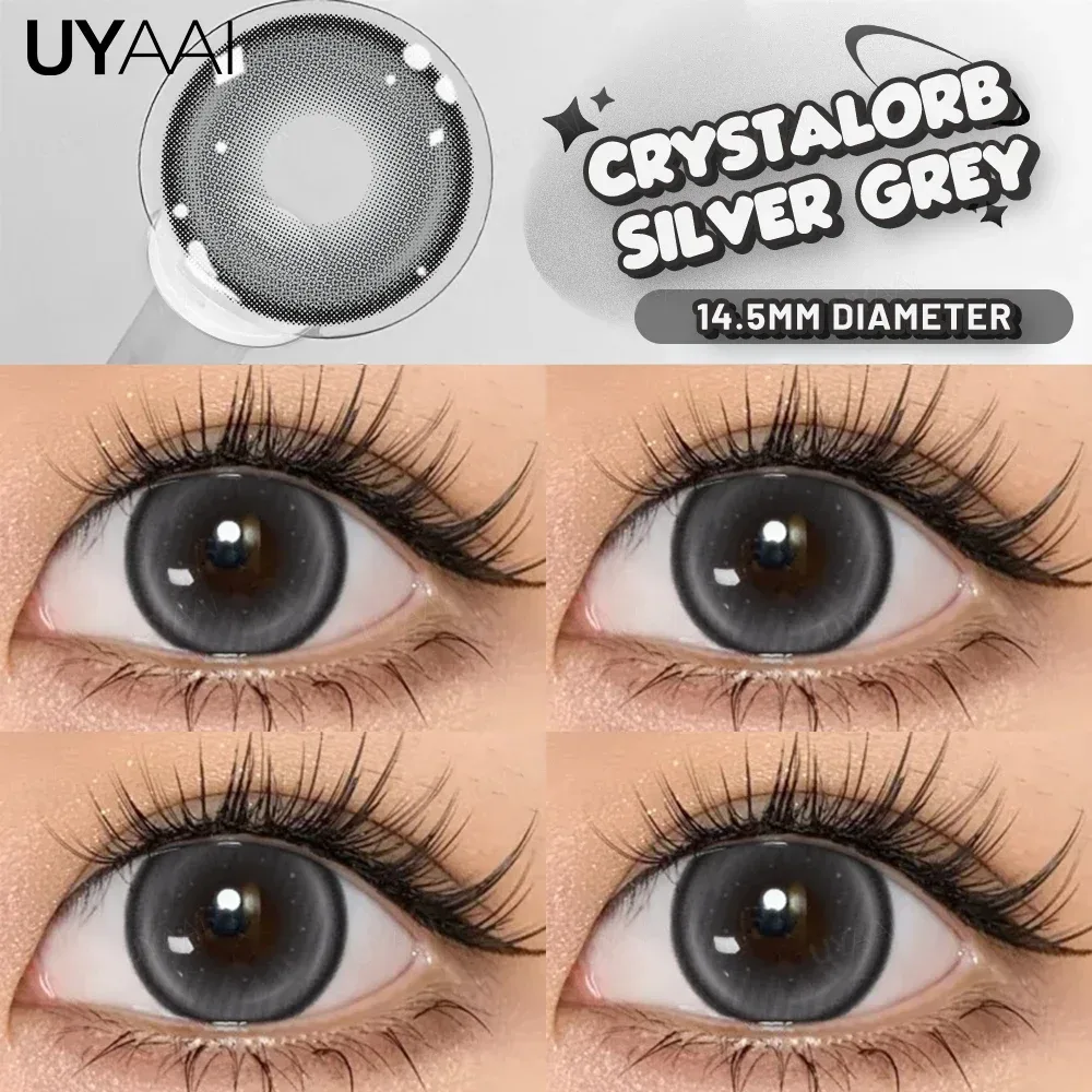 UYAAI 1 Paar graue Linsen, schwarze farbige Kontaktlinsen für Augen, koreanischer Stil, große Augenlinsen für Frauen, natürliche Schönheit, Schüler