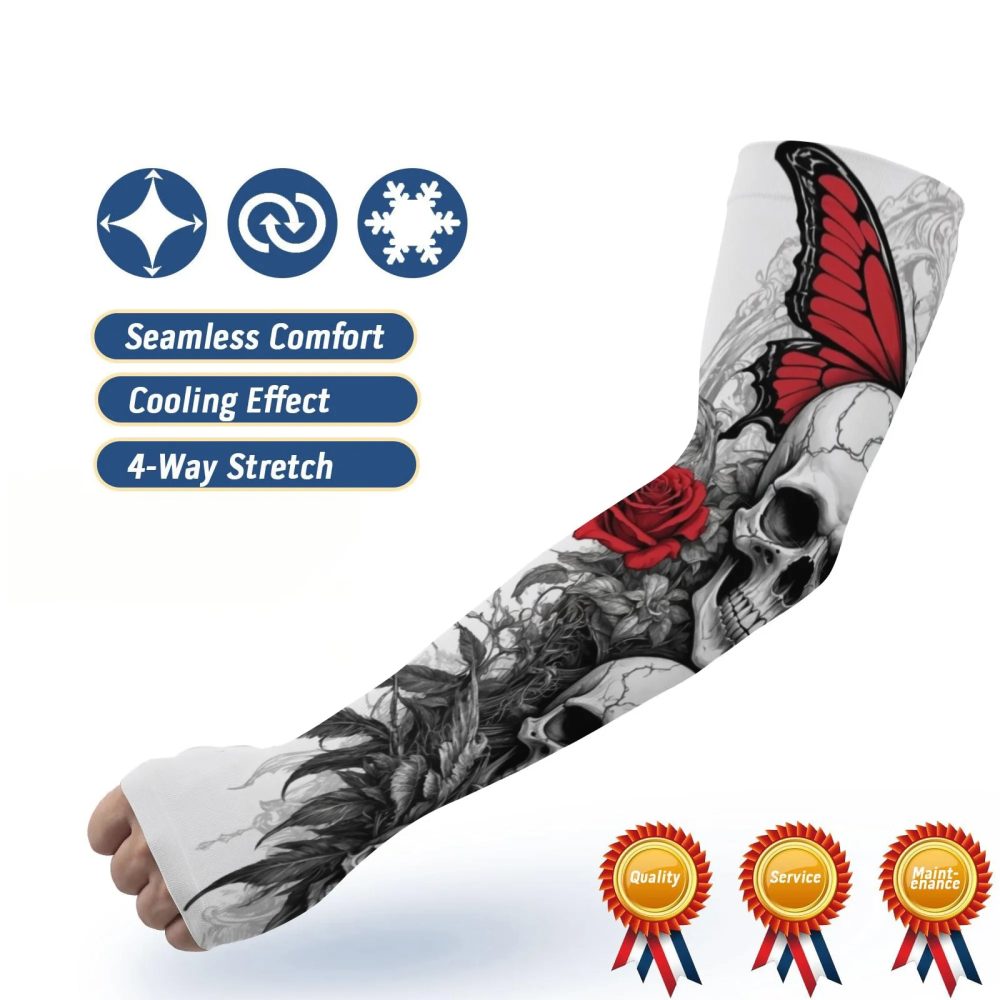 Gothic Skull Rose Art Herren-Eishüllen, Retro-Armstulpen für Damen, Sonnenschutz, kühlend, Sport, Outdoor-Ärmel, weich, atmungsaktiv