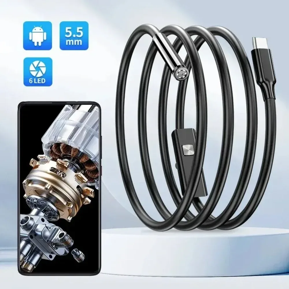 USB-Endoskop für OTG-Android-Telefone, 5,5-mm-Boreskop-Inspektions-Schlangenkamera mit 6 LED-Leuchten für Typ C
