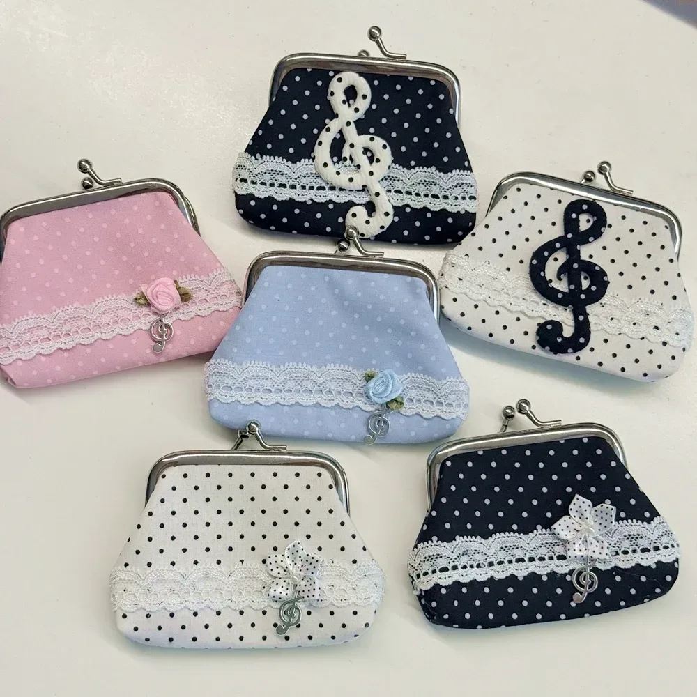 Niedliche Y2k-Münzbörsen für Damen, kleine Geldbörse mit Wellenmuster, handgefertigte Spitze, Showa-Rose, Vintage-Tasche, Anhänger, Kopfhörer-Tasche, Geldbörse