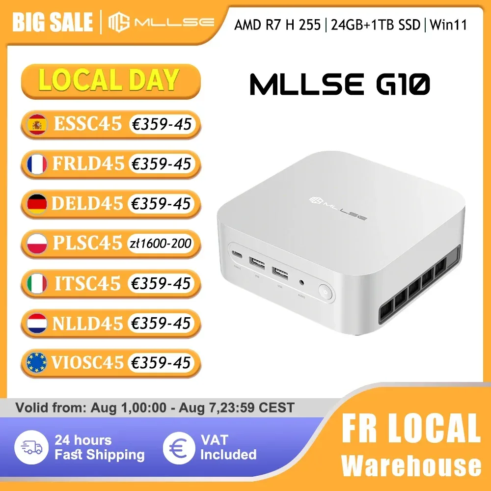 Mllse G10 Mini-PC Neuer AMD Ryzen 7 H 255 24GB DDR5 RAM 1TB SSD Wi-Fi 6 BT5.2 USB 3.0 Windows 11 Pro Gaming Desktop Mini-Computer