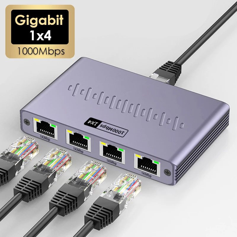 1000 Mbit/s Ethernet 1x4 Splitter Gigabit RJ45 Cat6 LAN Internet 1 in 4 out Verlängerungskoppler für PC Laptop Router Digital TV Box
