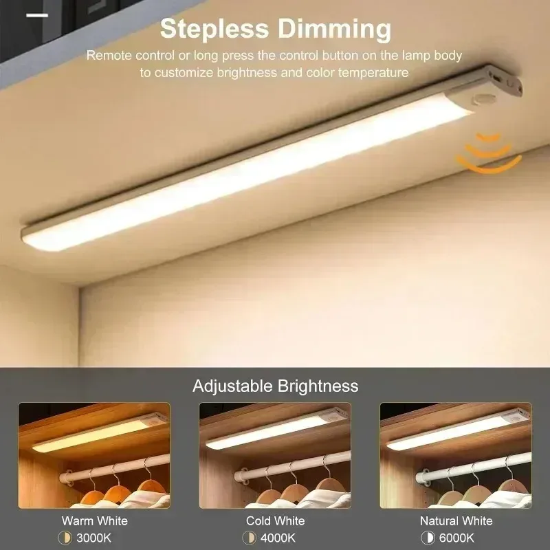 Nachtlicht mit Bewegungsmelder, USB wiederaufladbar, kabellose Lampe unter dem Schrank, LED-Leuchten für Küchenschrank, Schlafzimmer, Kleiderschrankbeleuchtung
