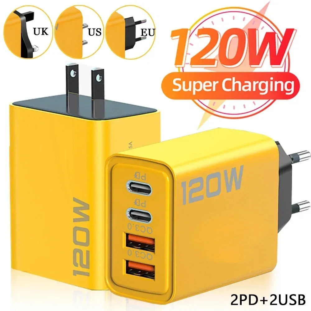 120W Multi-Port USB Typ-C Schnell-Ladegerät PD QC3.0 Netzteil EU US UK Stecker für iPhone 17 16 15 14 Samsung Xiaomi
