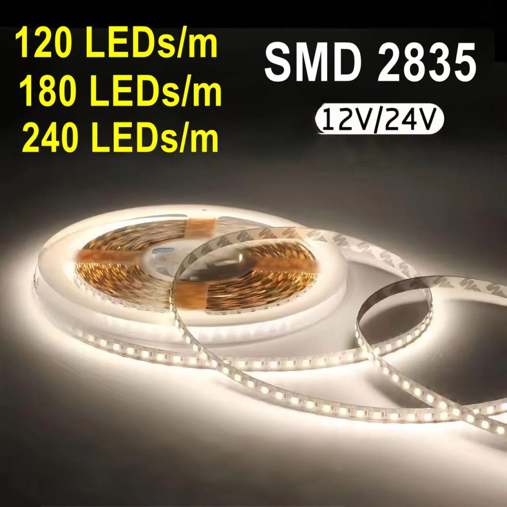 12V 24V LED-Streifenlicht SMD 2835 6000K 3000K Warmweißes Streifen-Flexbandlicht 120LEDs/M 240LEDs/M 8mm 10mm PCB für Beleuchtung