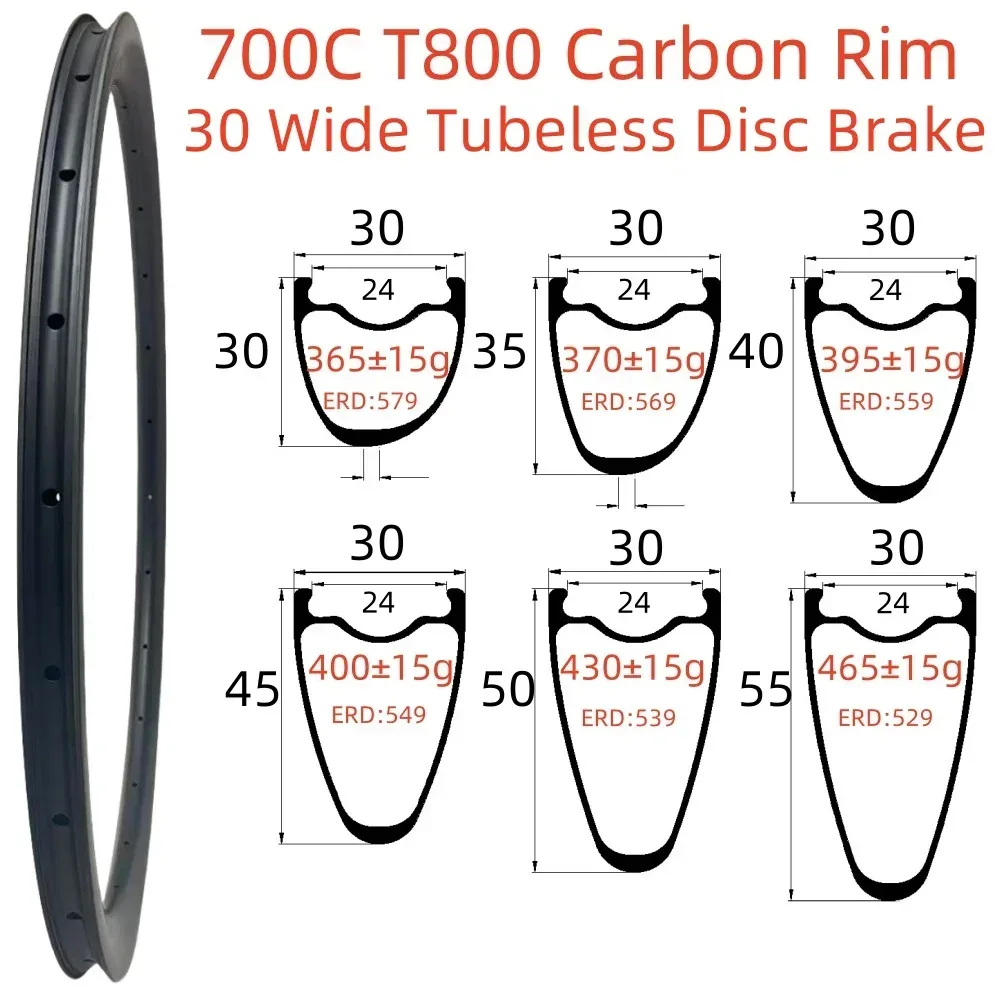 700C Carbon-Felge 28mm 30mm 36mm Breite 30 35 40 45 50 55 60mm Tiefe Tubeless Scheibenbremse Superleichte Rennrad-Carbonfelge