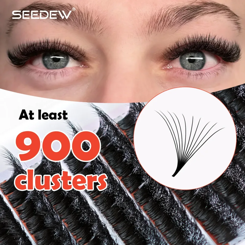 SEEDEW 900 Cluster Einfach zu Formende Schnell Blühende Wimpernverlängerungen Automatische Hochwertige Volumen-Wimpern